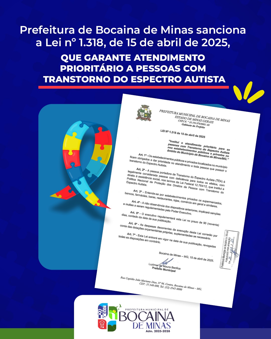 Prefeitura de Bocaina de Minas sanciona Lei n° 1318, de 15 de abril de 2025